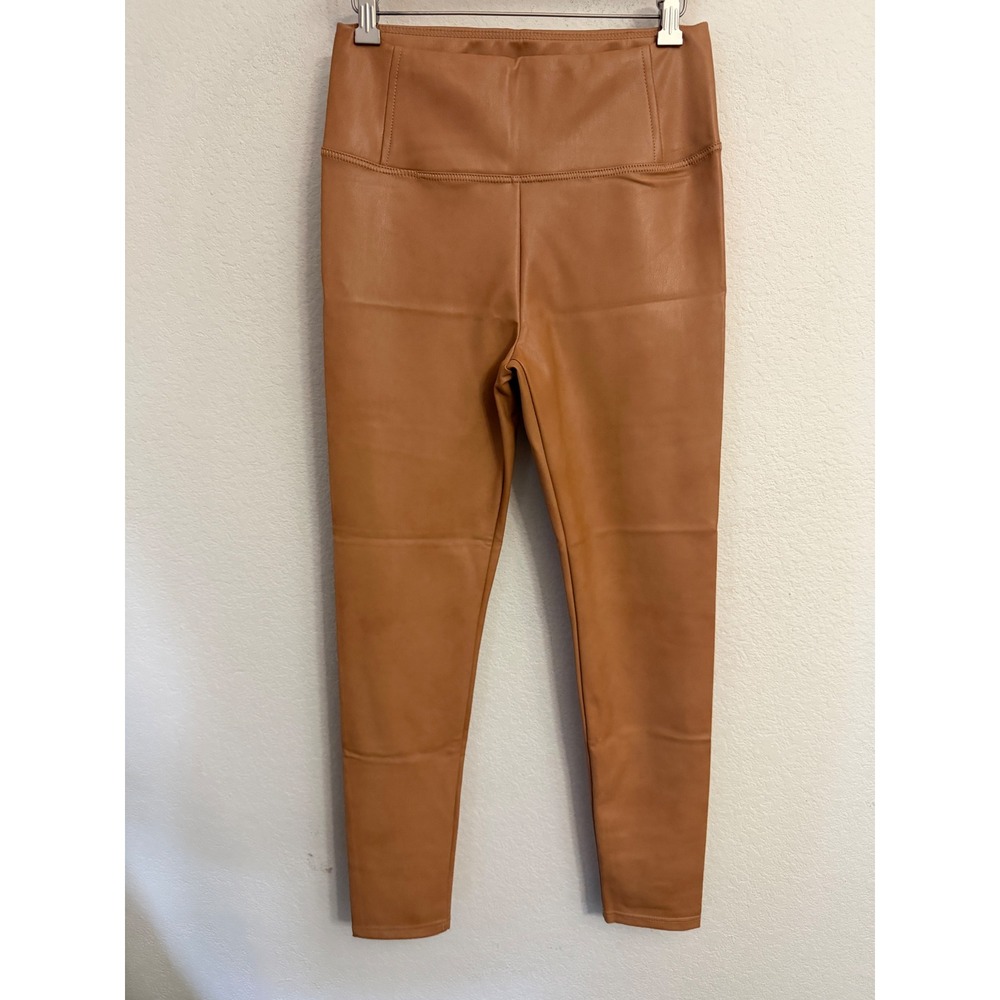 Avec Les Filles Womens Faux Leather High Waisted Leggings Camel Tan Size M